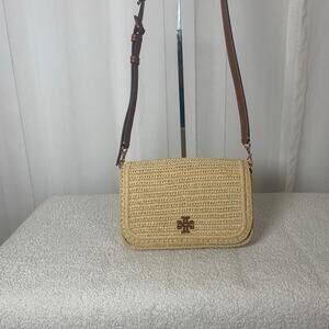 NWT TORY BURCH THEA RAFFIA FLAP CROSSBODY